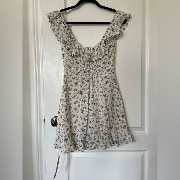 Reformation Floral Ruffle Dress in Cream and Purple - Picture 10 of 10
